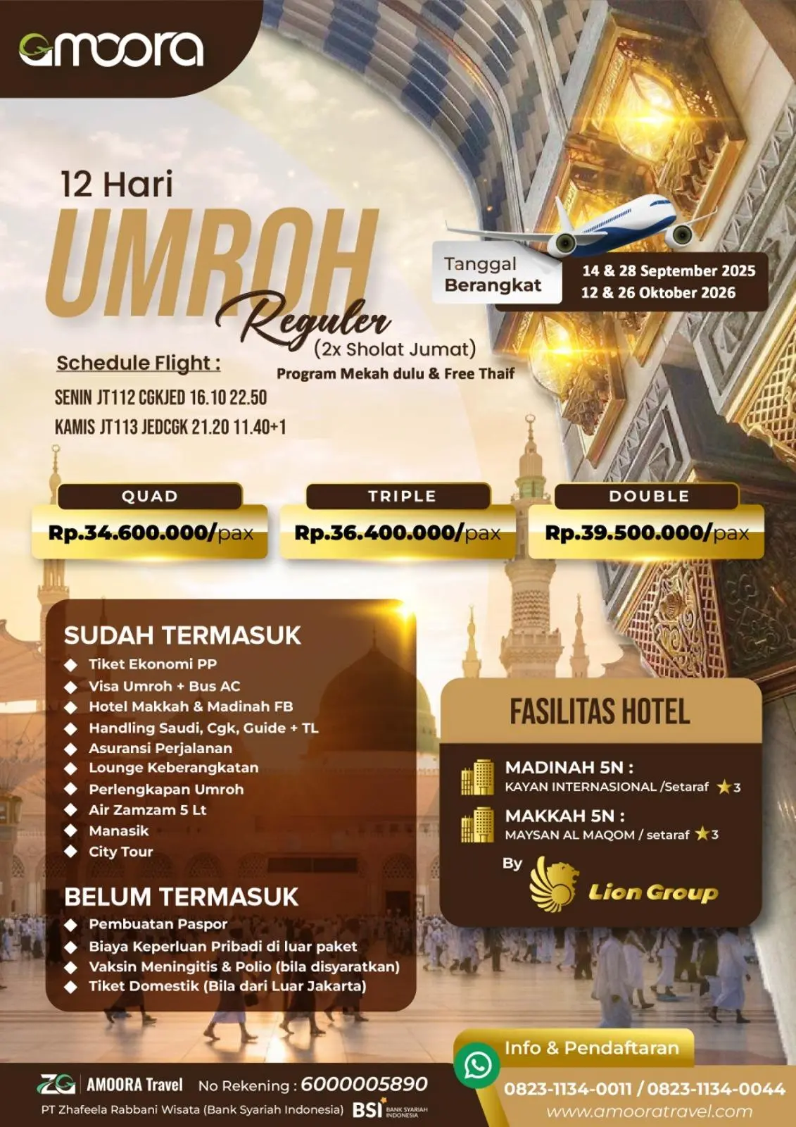Umroh Sept & Okt 2026 (2x Sholat Jumat) 12 Hari